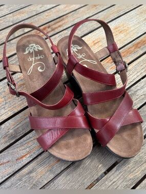 Dansko Burgundy Leather Wedge Sandals